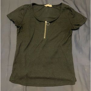 Black T Shirt Silver Zipper